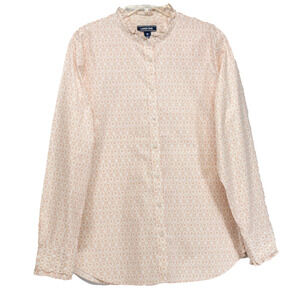 Women's Plus Size 16 LANDS END Button Up Blouse Ruffle Collar Long Sleeve